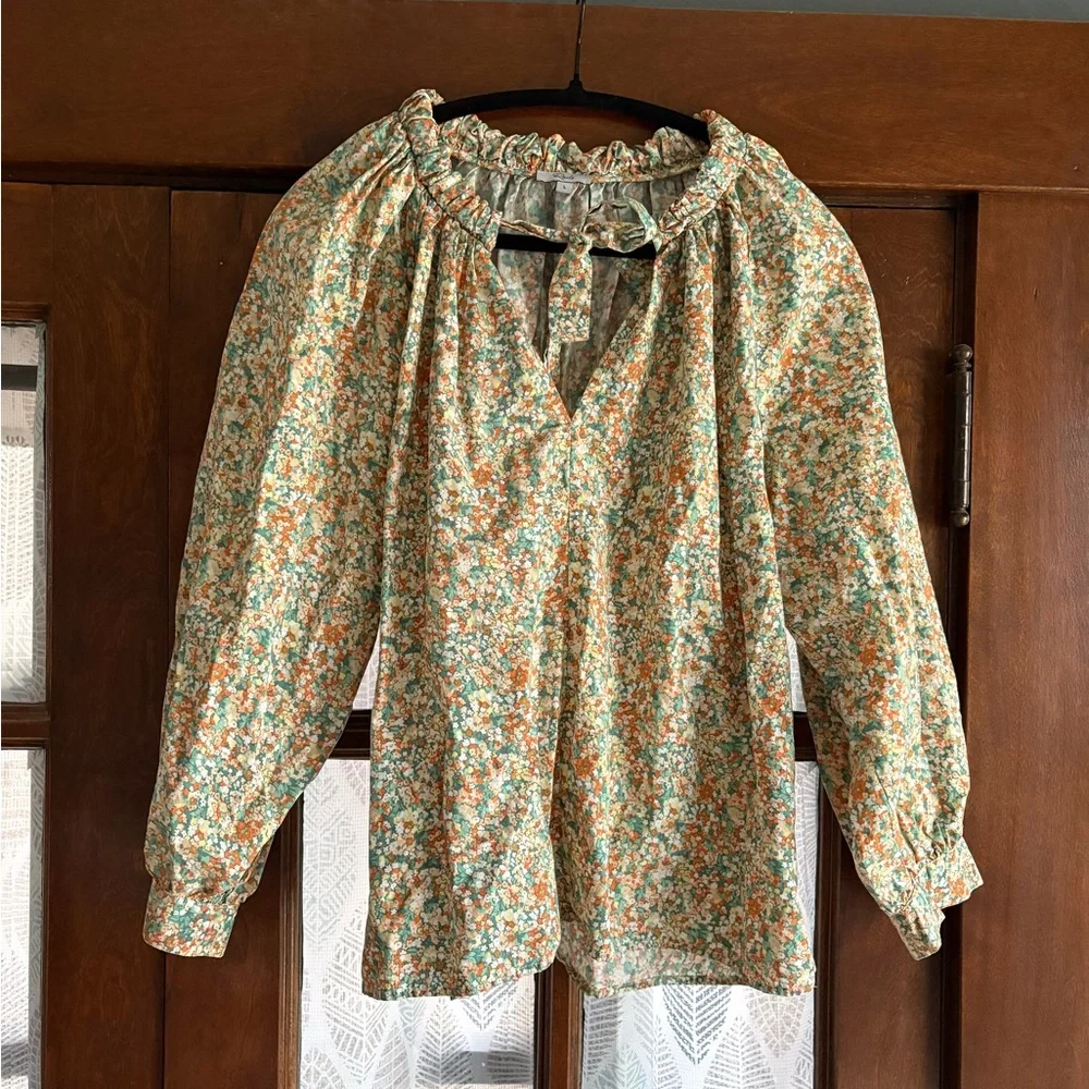 Rails Amal Relaxed Tie Neck in Cassia Multicolor Cotton Blend Floral Blouse